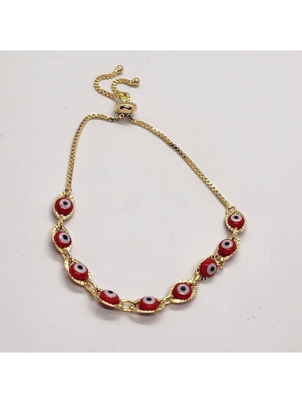 Brand New Brazilian 18k Gold Filled Multi Red Evil Eye Adjustable Bracelet